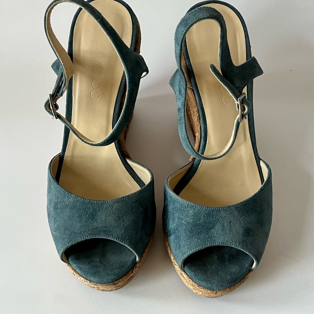 Jimmy Choo Blue Suede Wedges - Picture 2 of 5